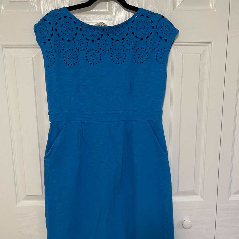 Boden Women’s 100% Cotton Bright Blue Eyelet Yoke Dress